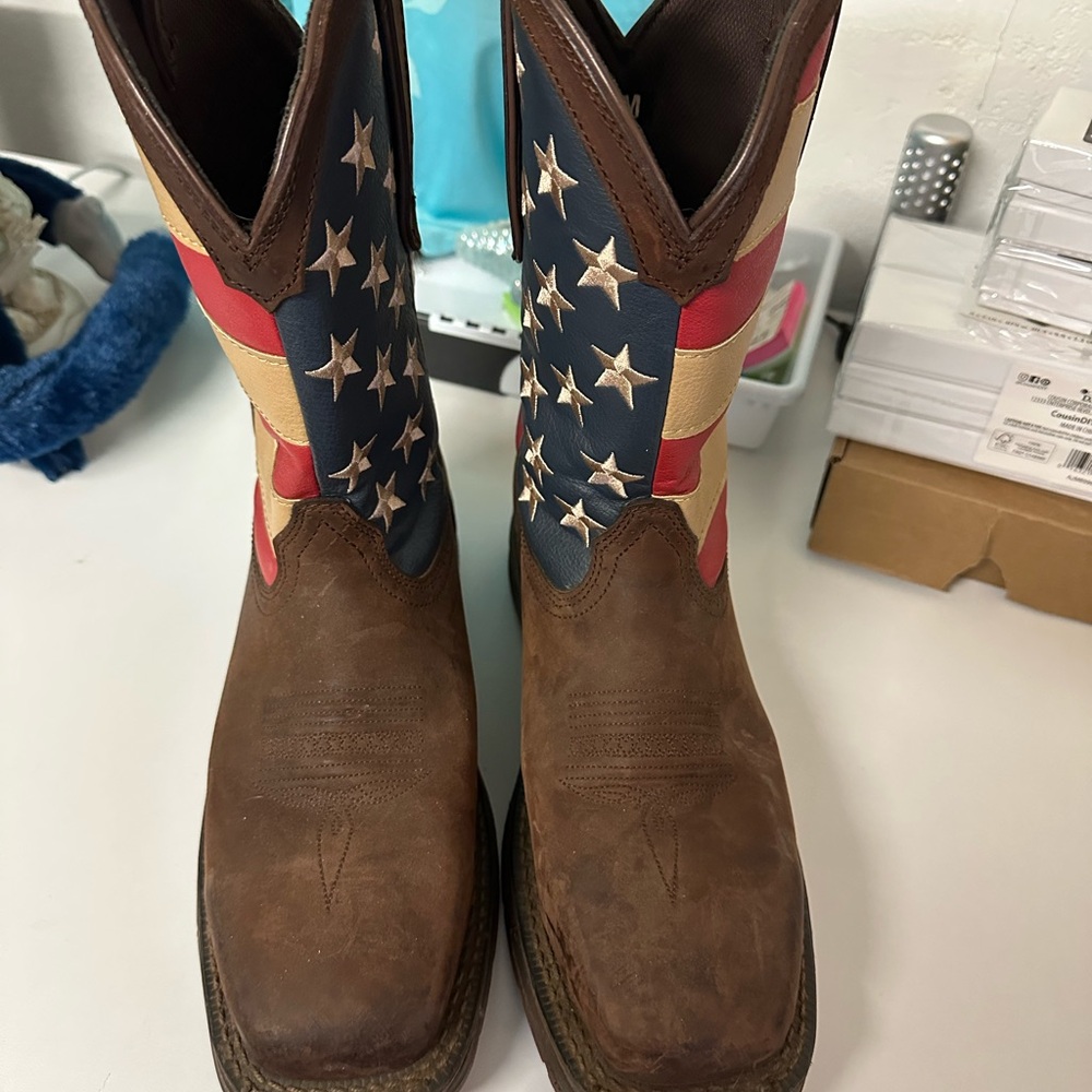 Men’s Durango Leather US Flag Patriotic Cowboy Boots Size 9M